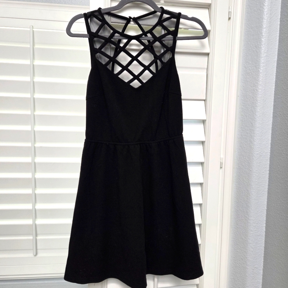 Esley Black Mini Dress with Lattice Neckline Women S Elegant Sophisticated Lined